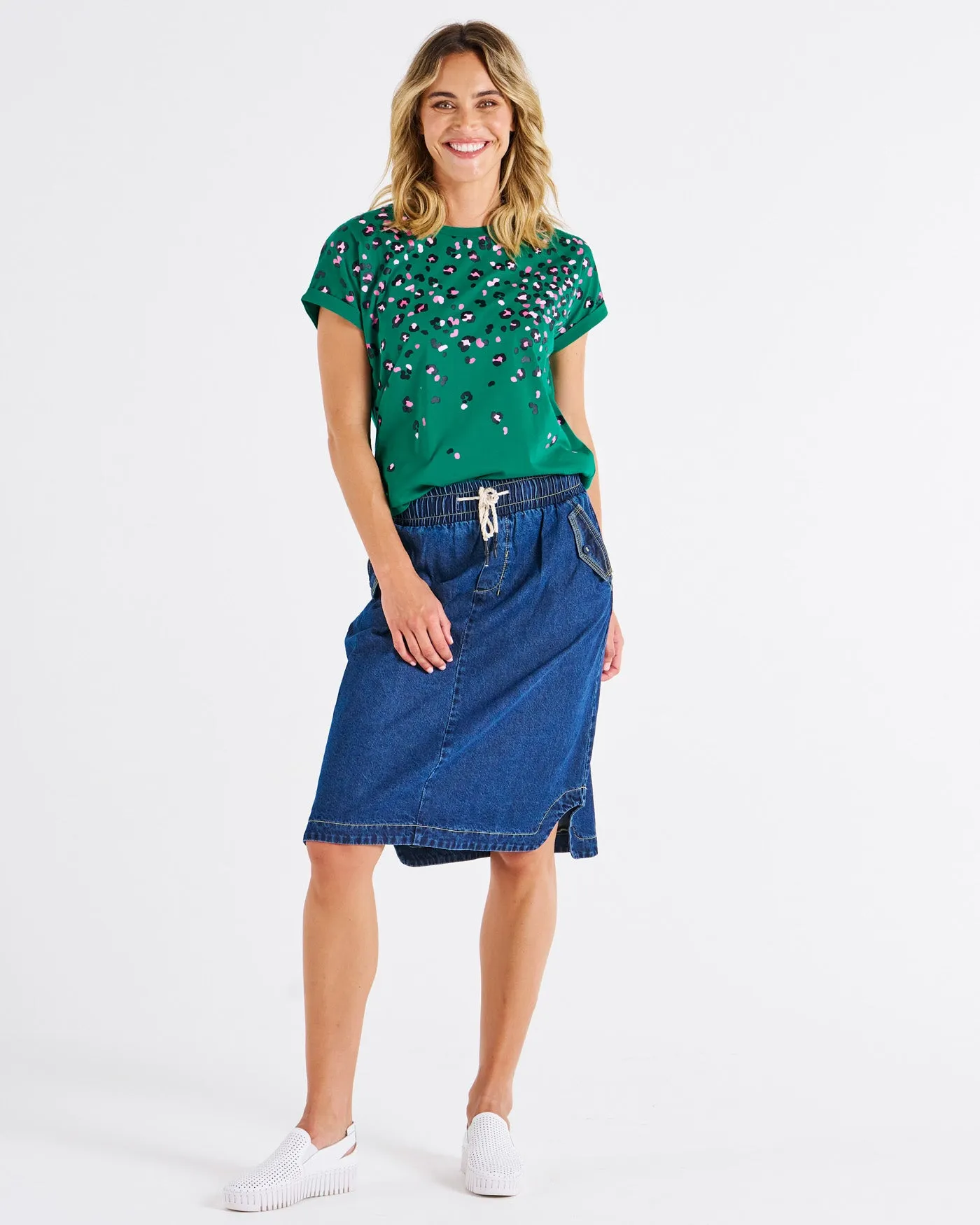 Betty Basics Hailey Short Sleeve Tee Green Animal Print sold by Shine On