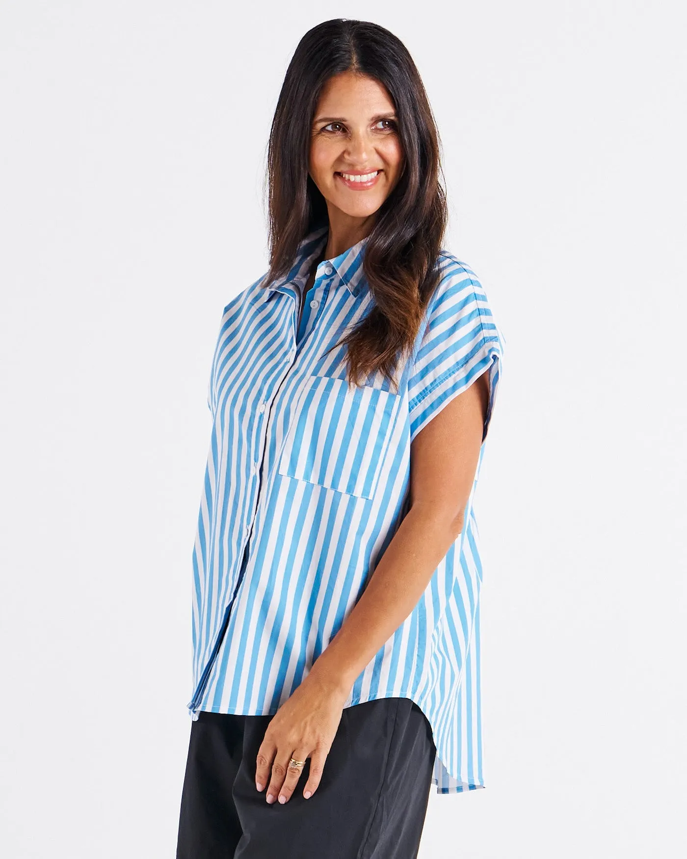 Betty Basics Mara Short Sleeve Shirt Blue Stripe sold by Shine On product image thumbnail 5