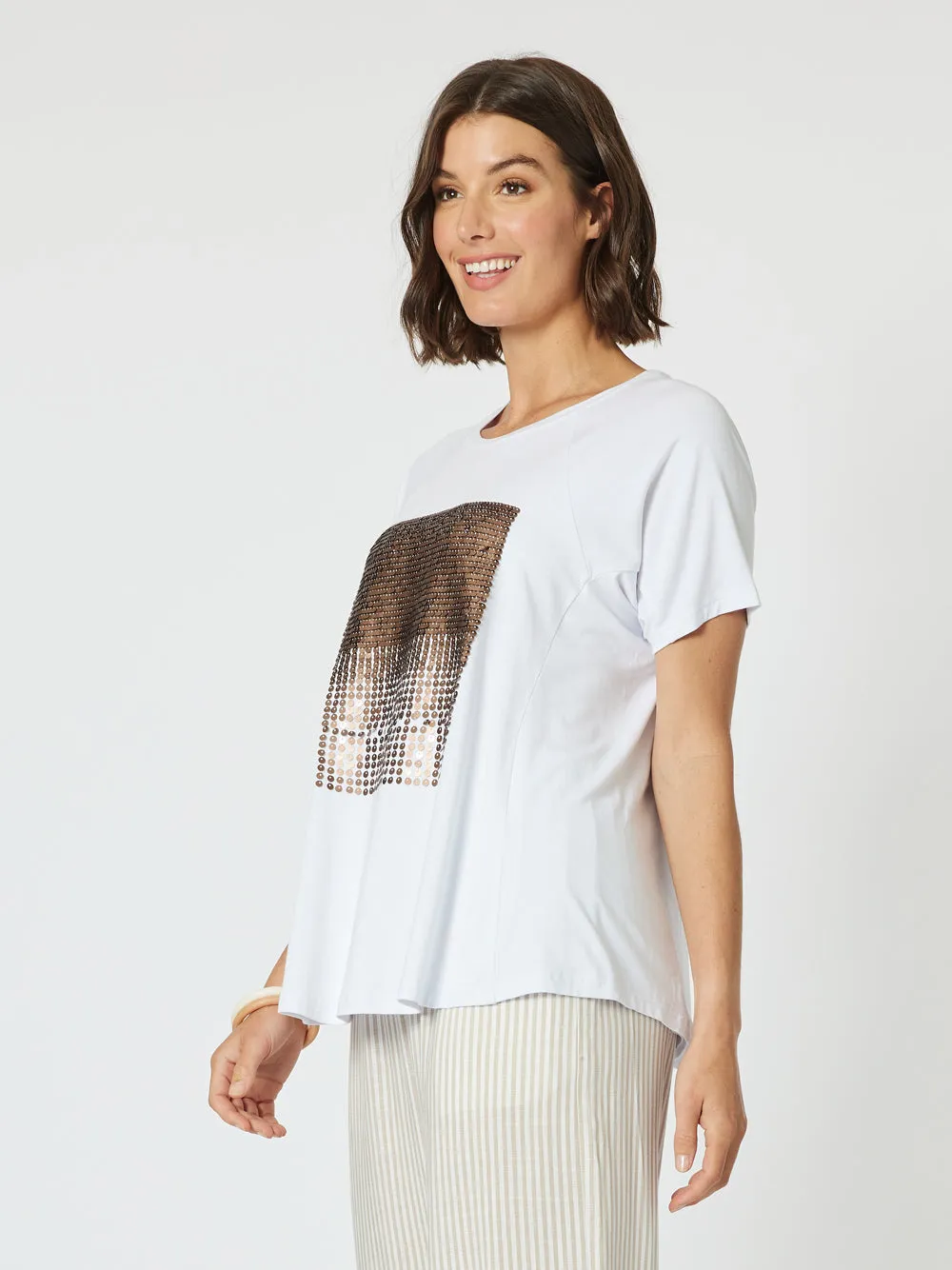 Clarity Sequin Patch Tee White/Bronze sold by Shine On product image thumbnail 4
