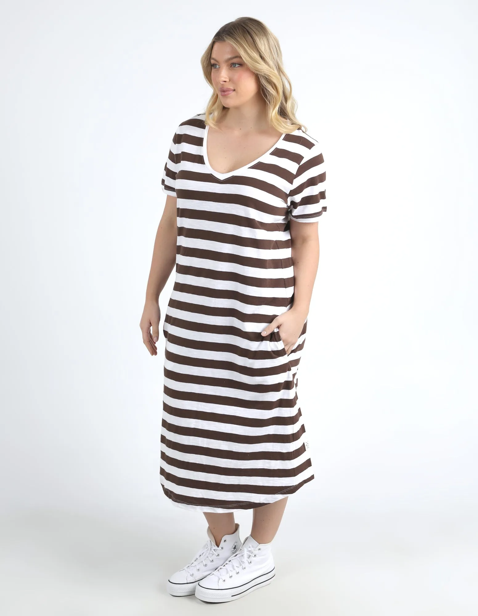 Elm Maeve Midi Dress Stripe Chocolate/White Stripe sold by Shine On product image thumbnail 3