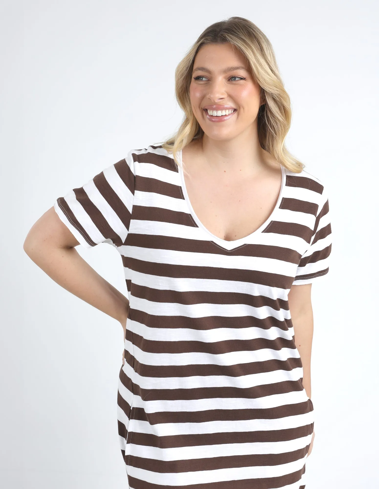 Elm Maeve Midi Dress Stripe Chocolate/White Stripe sold by Shine On product image thumbnail 4