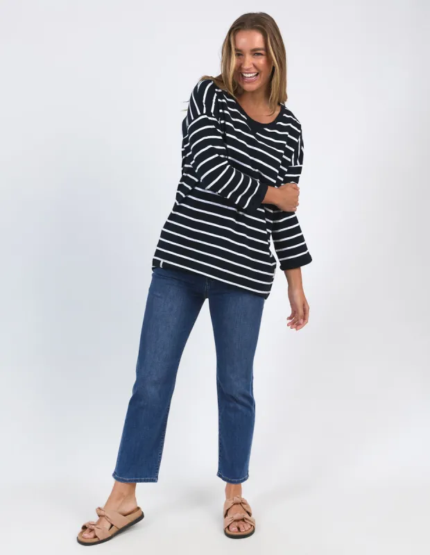 Elm Annie 3/4 Sleeve Tee Navy White Stripe sold by Shine On