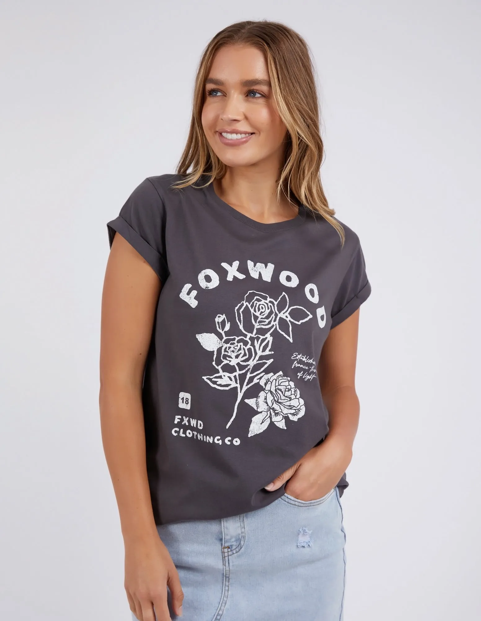 Foxwood Rosette Tee Washed Black sold by Shine On