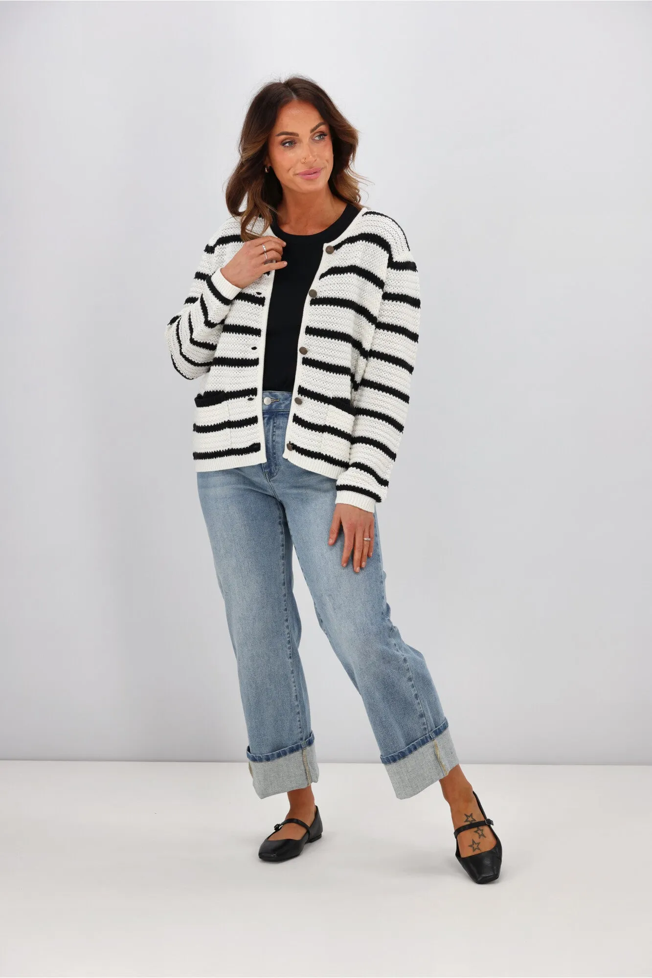 Gloss by Shine On Celestino Crochet Striped Cardigan Oat sold by Shine On product image thumbnail 3