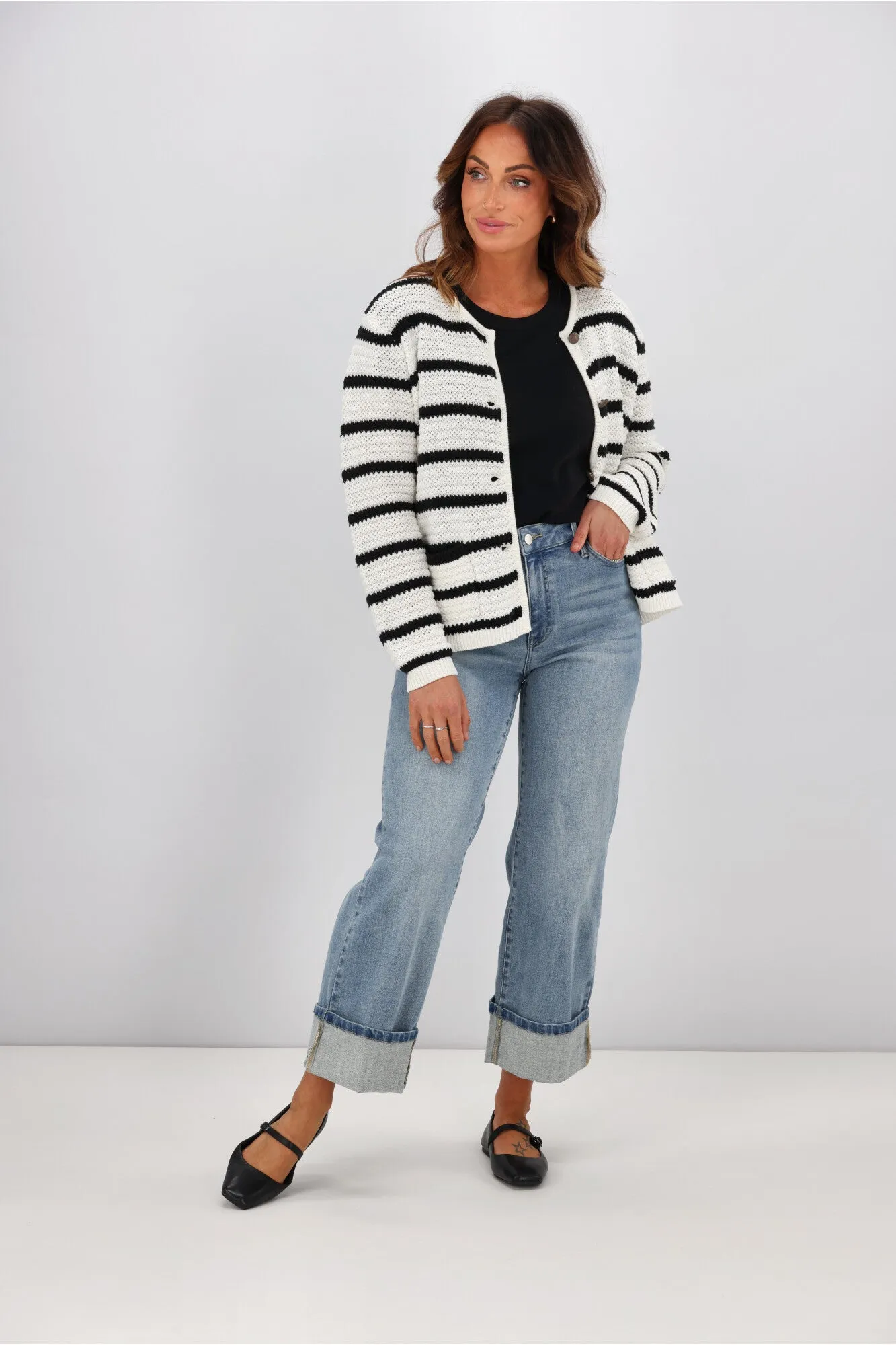 Gloss by Shine On Celestino Crochet Striped Cardigan Oat sold by Shine On product image thumbnail 5