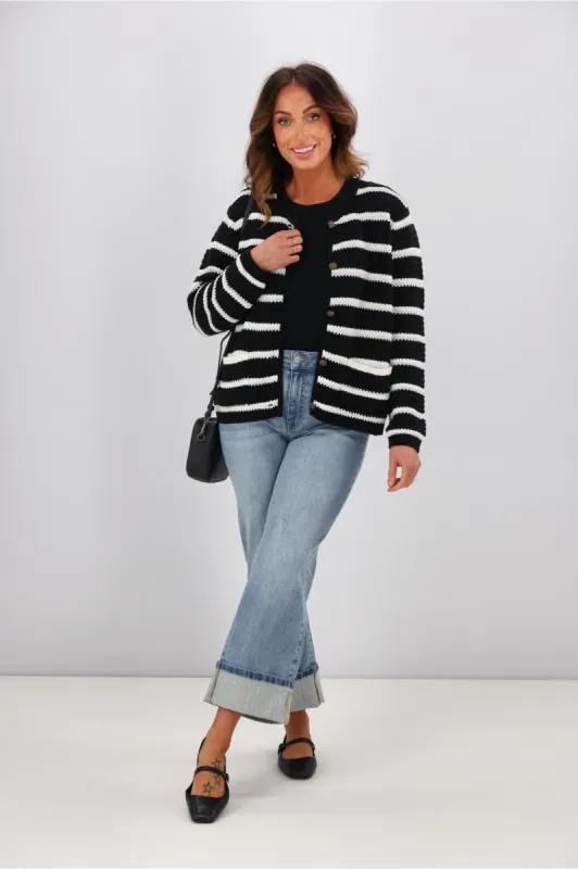Gloss by Shine On Celestino Crochet Striped Cardigan Black sold by Shine On
