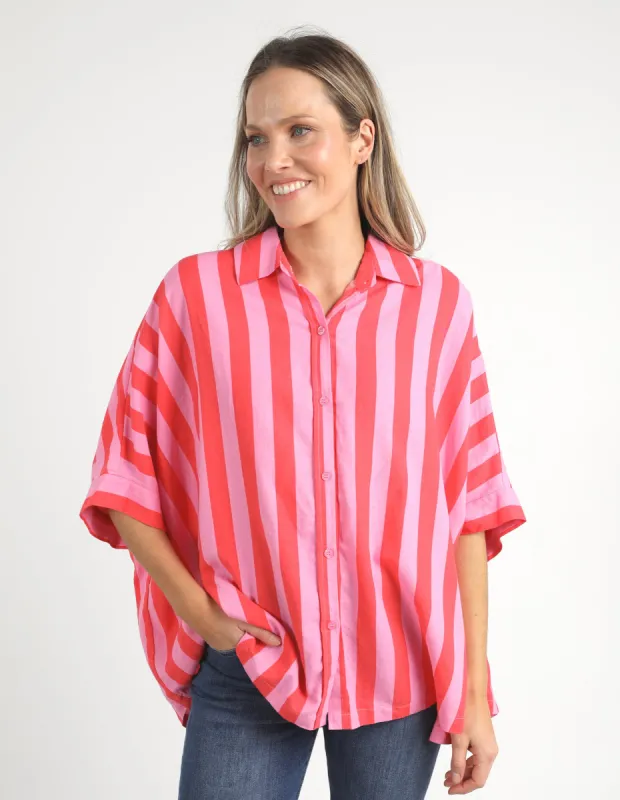 Elm Palermo Stripe Shirt Bittersweet/Strawberry Stripe sold by Shine On