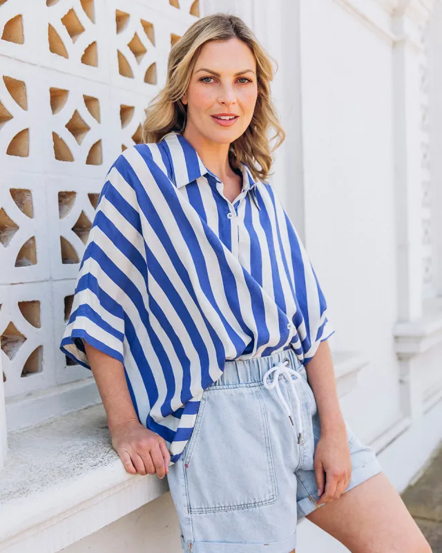 Elm Palermo Stripe Shirt Royal Blue/Marshmallow Stripe sold by Shine On