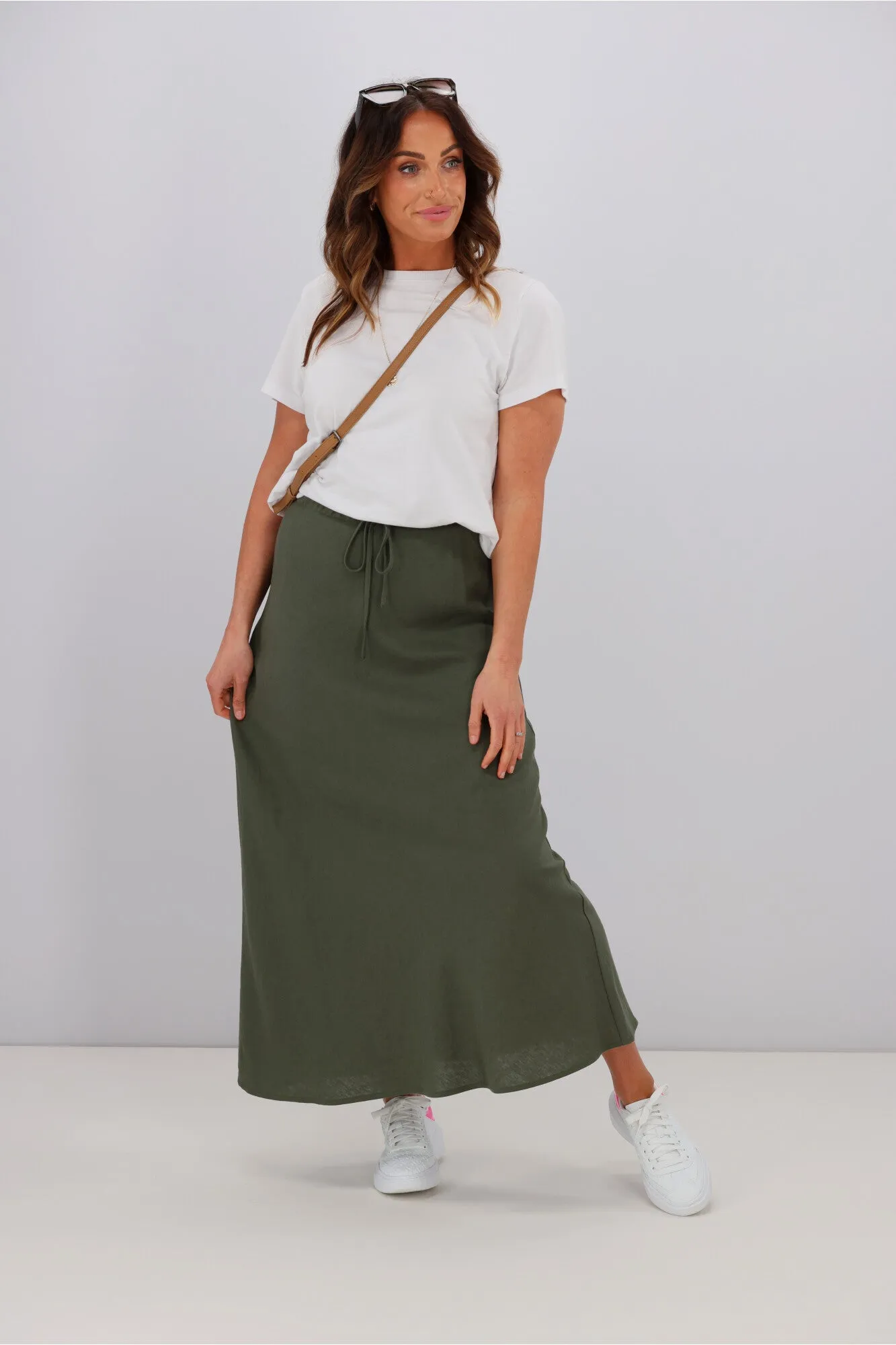 Shine On Label Paloma Bias Linen Blend Skirt Olive sold by Shine On product image thumbnail 3