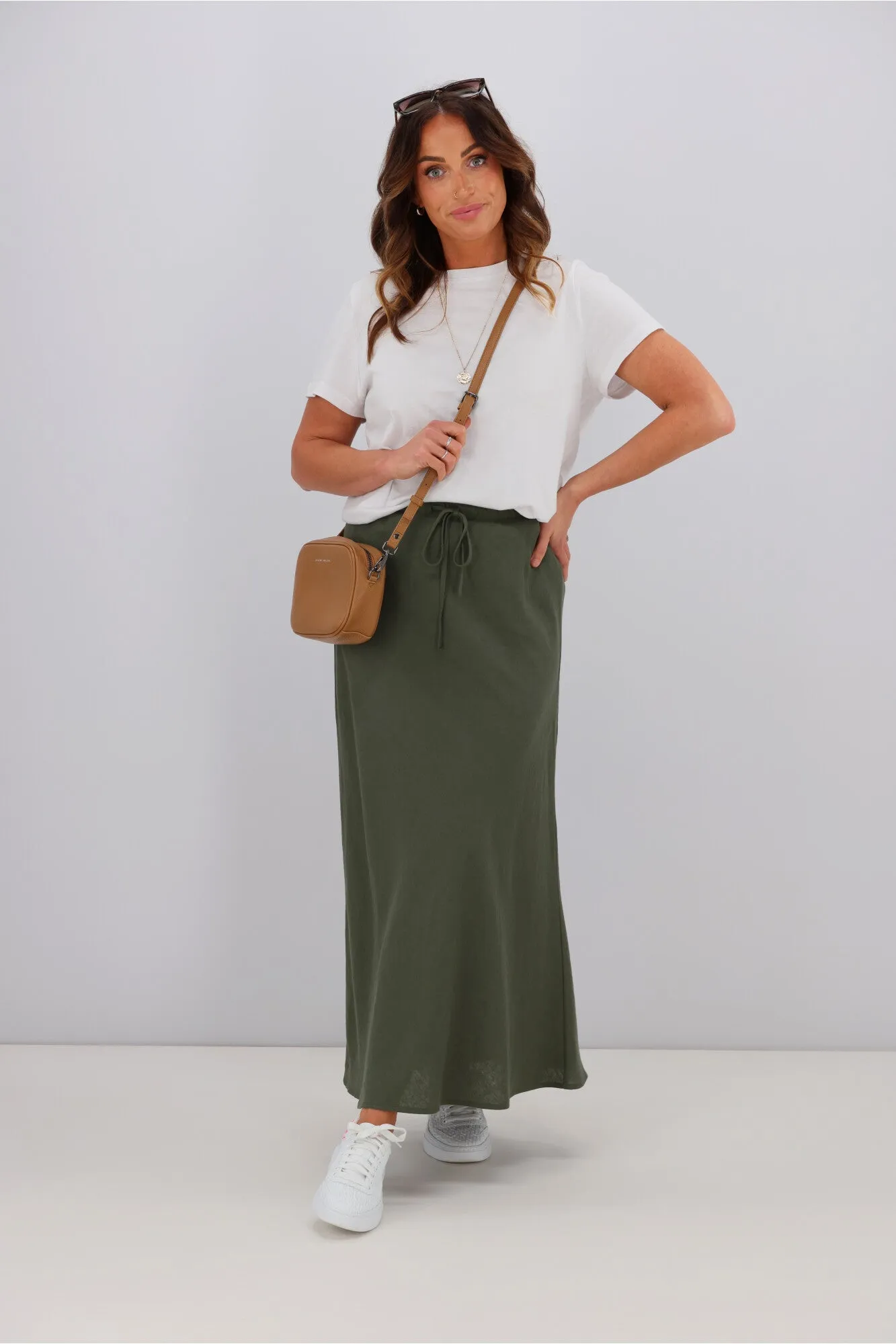 Shine On Label Paloma Bias Linen Blend Skirt Olive sold by Shine On product image thumbnail 4