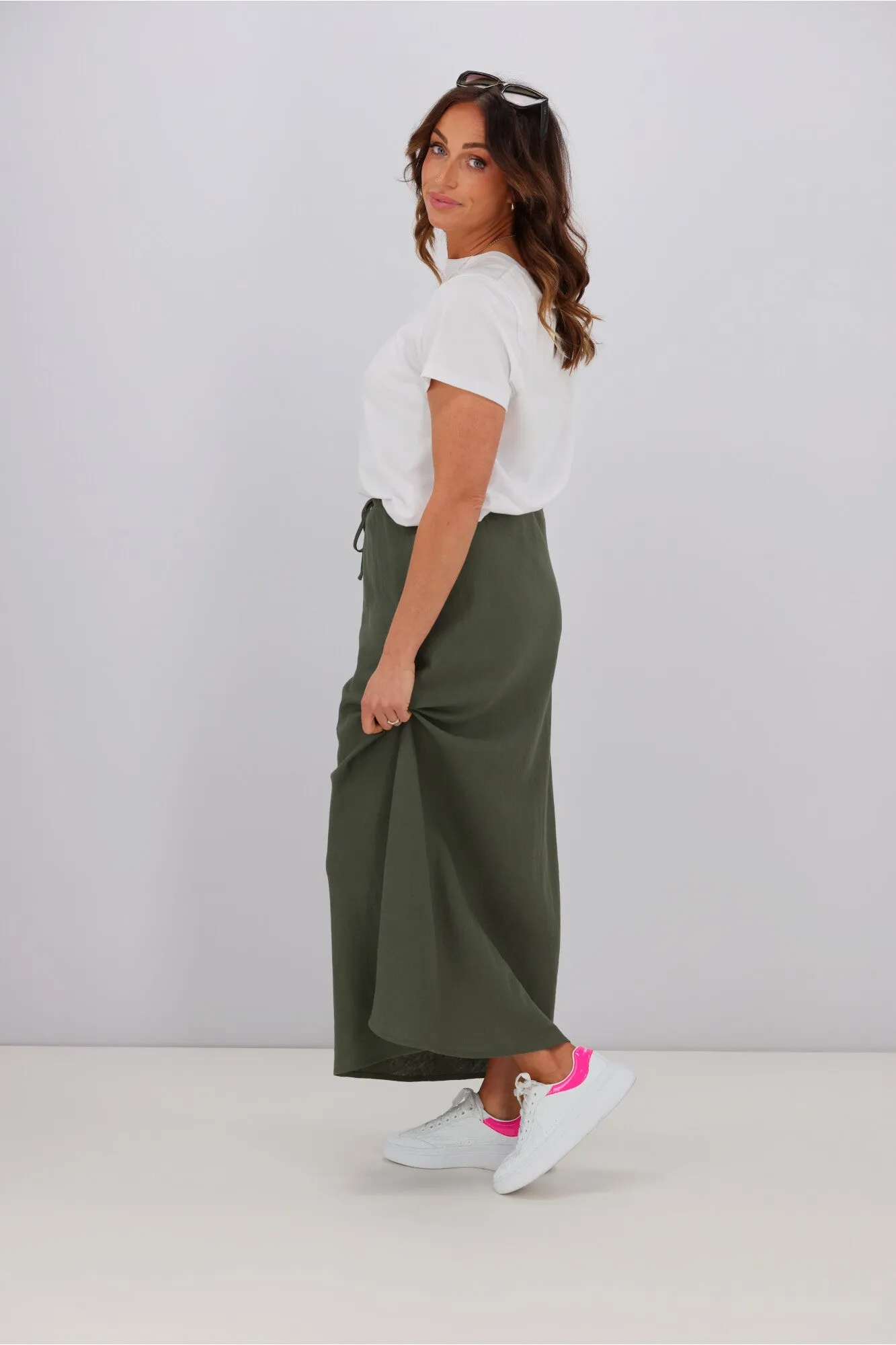Shine On Label Paloma Bias Linen Blend Skirt Olive sold by Shine On product image thumbnail 5