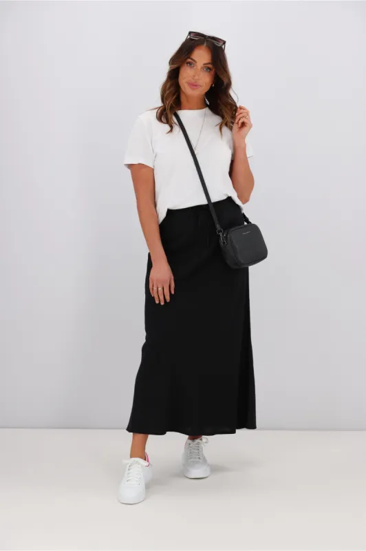 Shine On Label Paloma Bias Linen Blend Skirt Black sold by Shine On