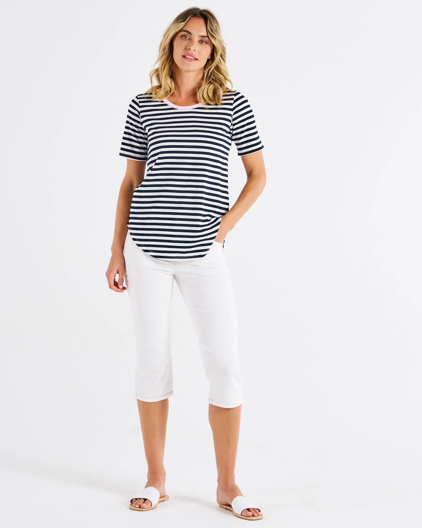 Betty Basics Ariana Tee Navy Stripe Pink sold by Shine On product image thumbnail 2