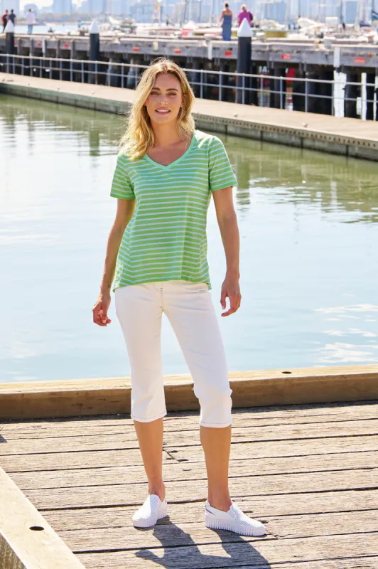 Betty Basics Luella Tee Green Stripe sold by Shine On