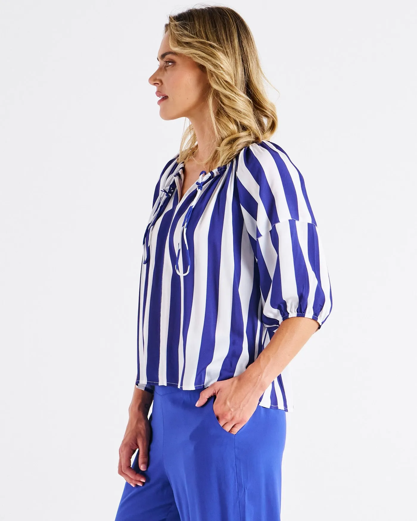 Betty Basics Camilla Blouse Blue Stripe sold by Shine On product image thumbnail 4