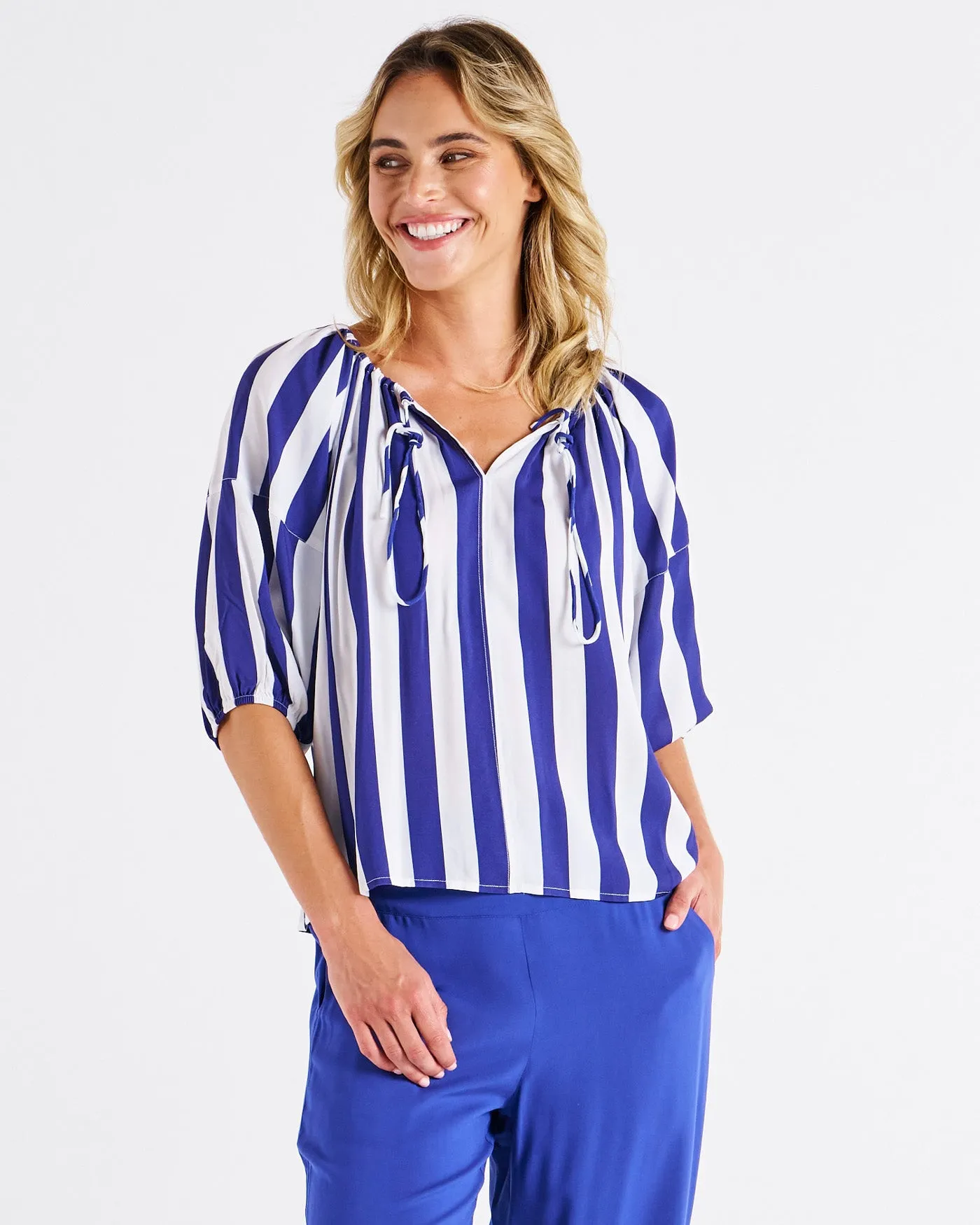 Betty Basics Camilla Blouse Blue Stripe sold by Shine On product image thumbnail 2