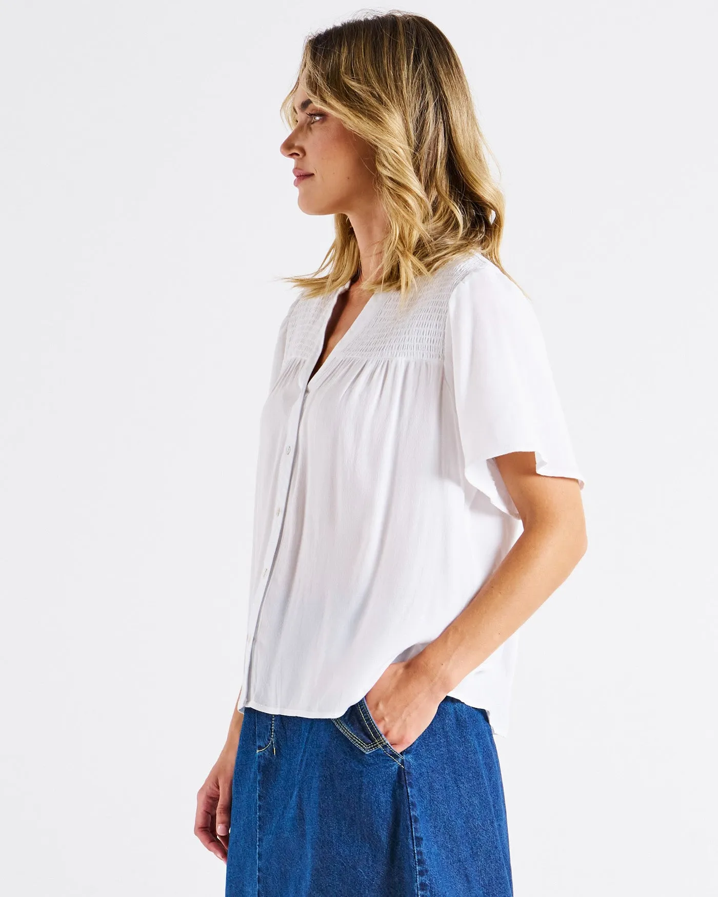 Betty Basics Sandy Shirred Blouse White sold by Shine On product image thumbnail 3