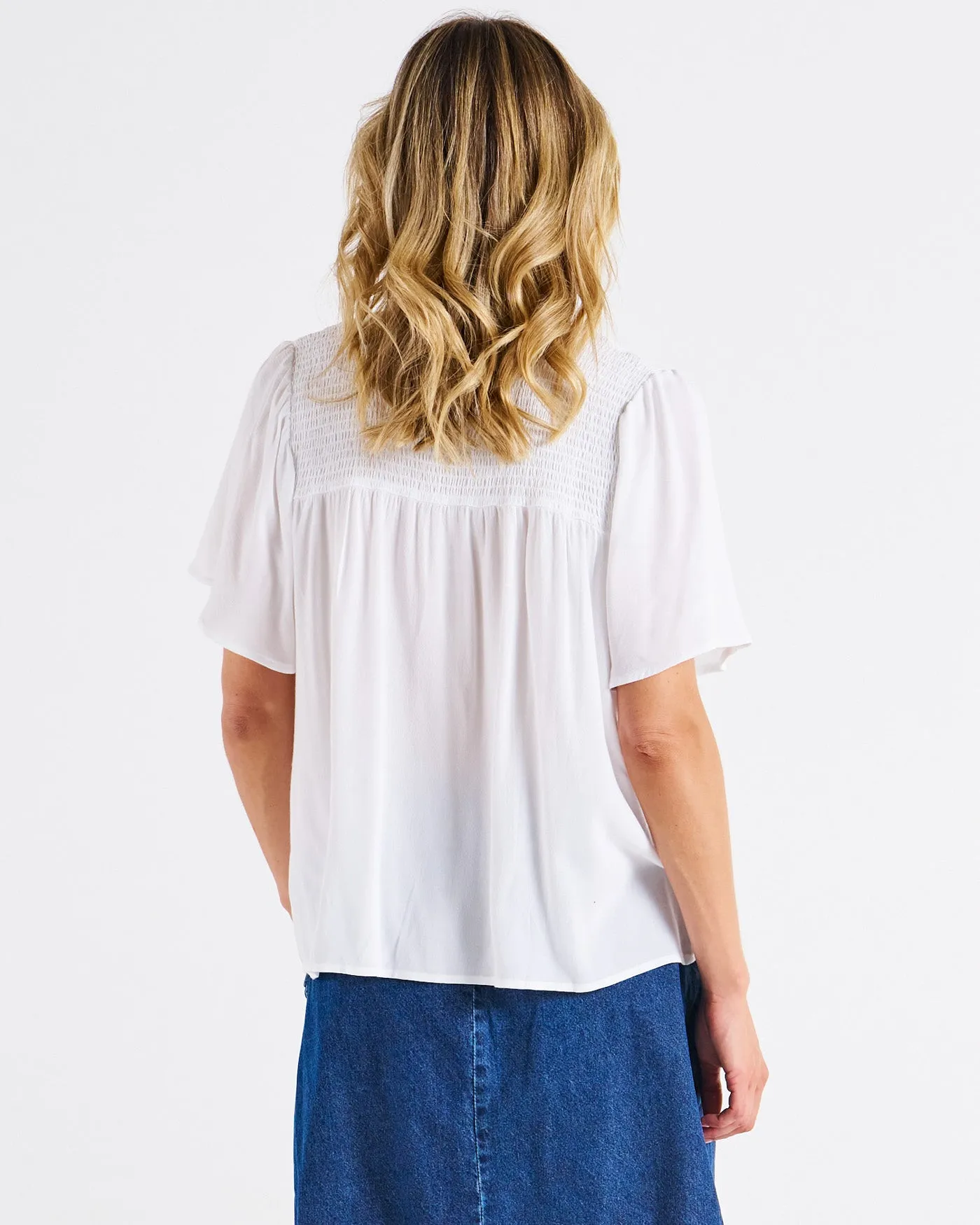 Betty Basics Sandy Shirred Blouse White sold by Shine On product image thumbnail 4
