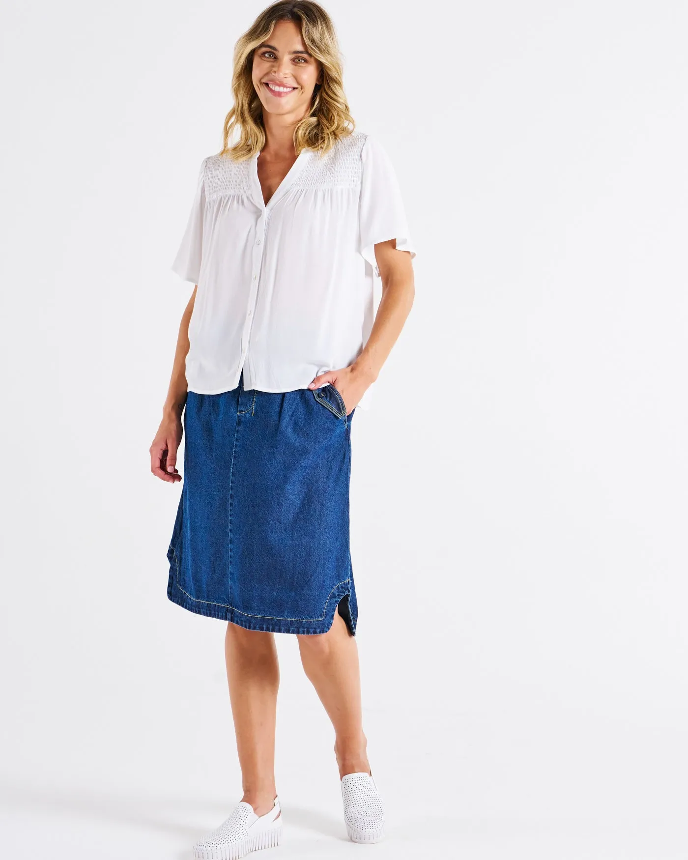 Betty Basics Sandy Shirred Blouse White sold by Shine On product image thumbnail 2