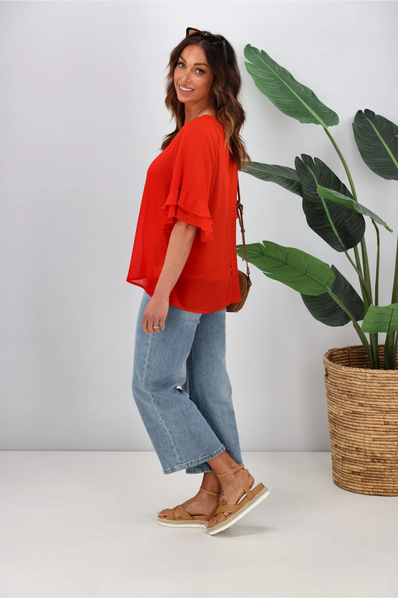 Gloss by Shine On Harper Frill Sleeve Top Crimson sold by Shine On product image thumbnail 5