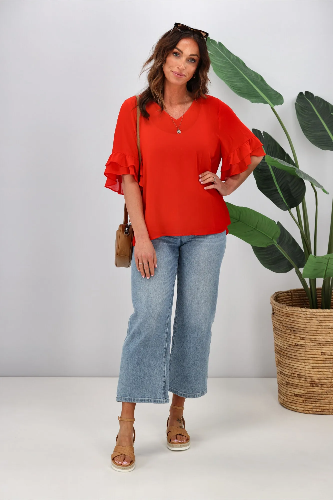 Gloss by Shine On Harper Frill Sleeve Top Crimson sold by Shine On product image thumbnail 2