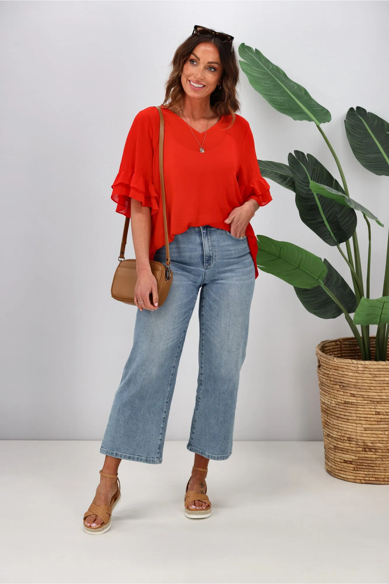 Gloss by Shine On Harper Frill Sleeve Top Crimson sold by Shine On product image thumbnail 3