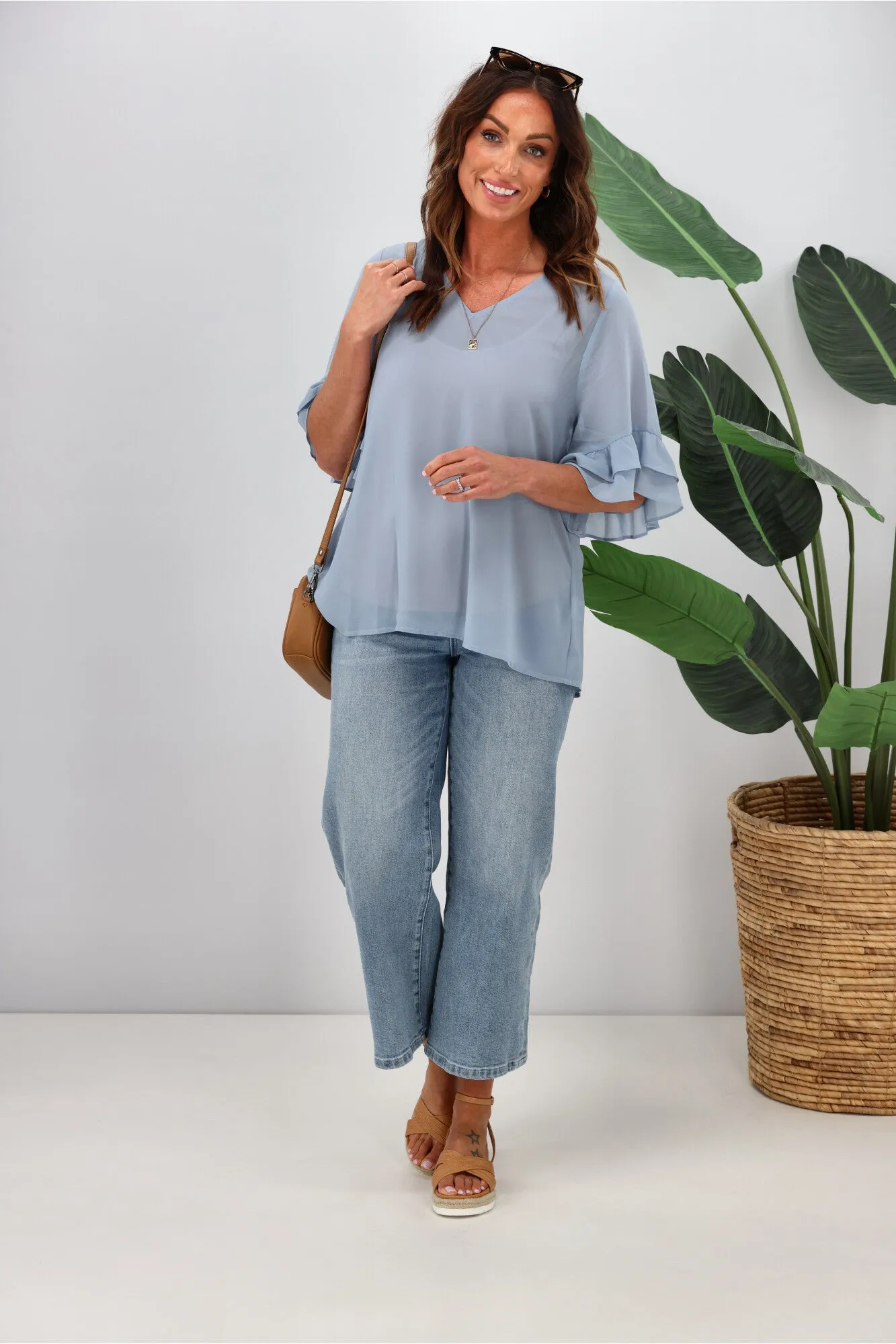 Gloss by Shine On Harper Frill Sleeve Top Pale Blue sold by Shine On product image thumbnail 4