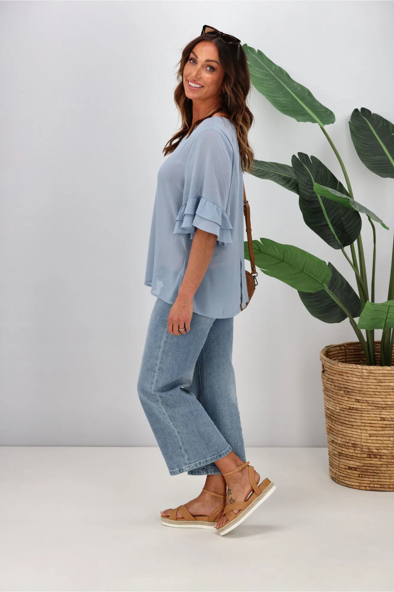 Gloss by Shine On Harper Frill Sleeve Top Pale Blue sold by Shine On product image thumbnail 5