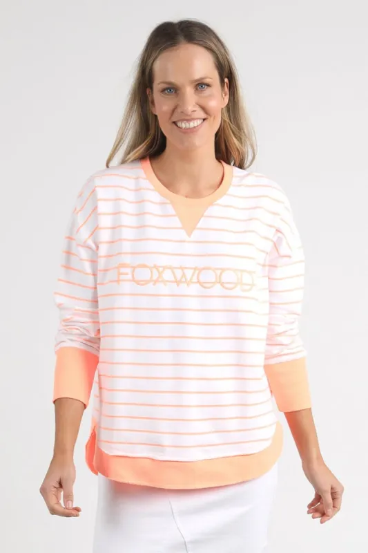 Foxwood Neon Simplified Stripe Crew White/Neon Peach made by Shine On