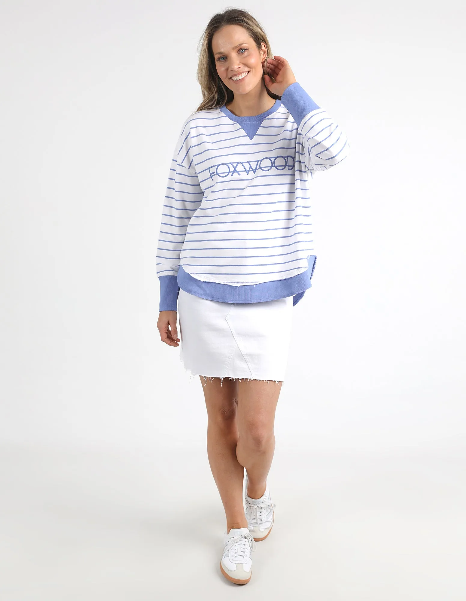 Foxwood Neon Simplified Stripe Crew White/Neon Blue sold by Shine On product image thumbnail 3