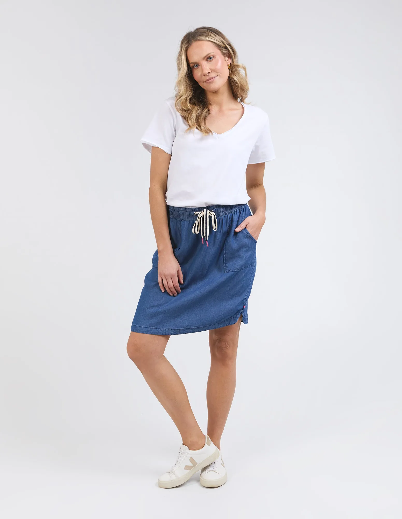Elm Emmy Chambray Skirt Dark Blue Wash sold by Shine On