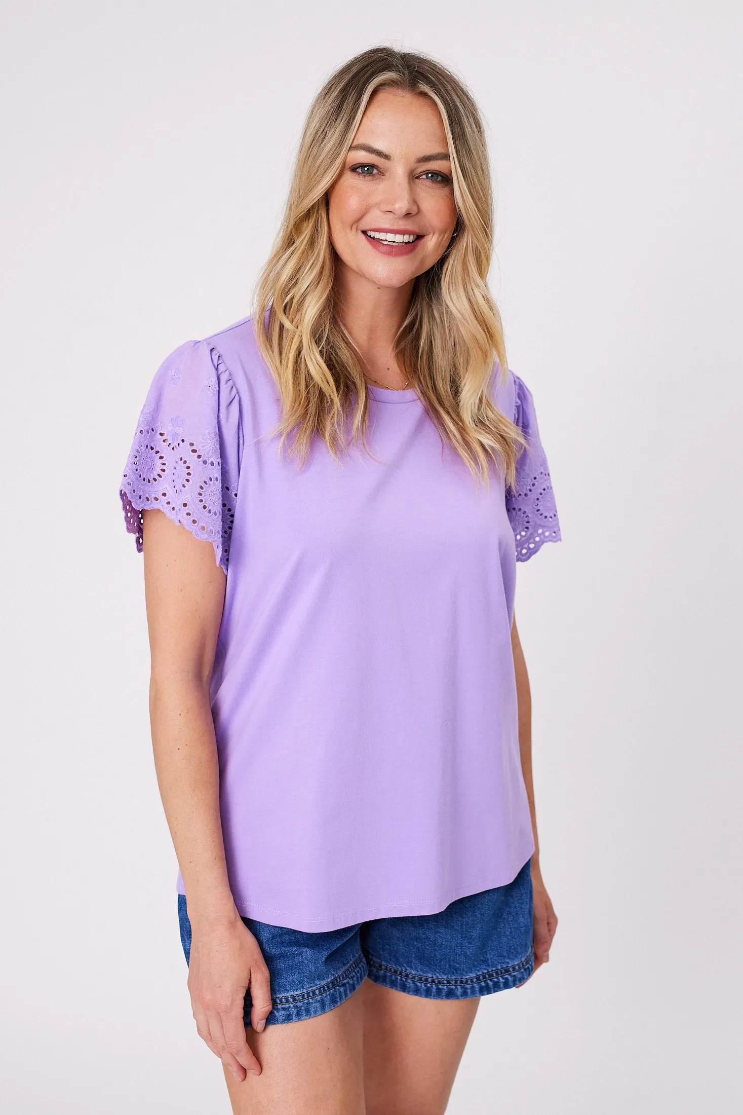 Shine On Label Alicent Broderie Flutter Tee Lilac sold by Shine On product image thumbnail 3
