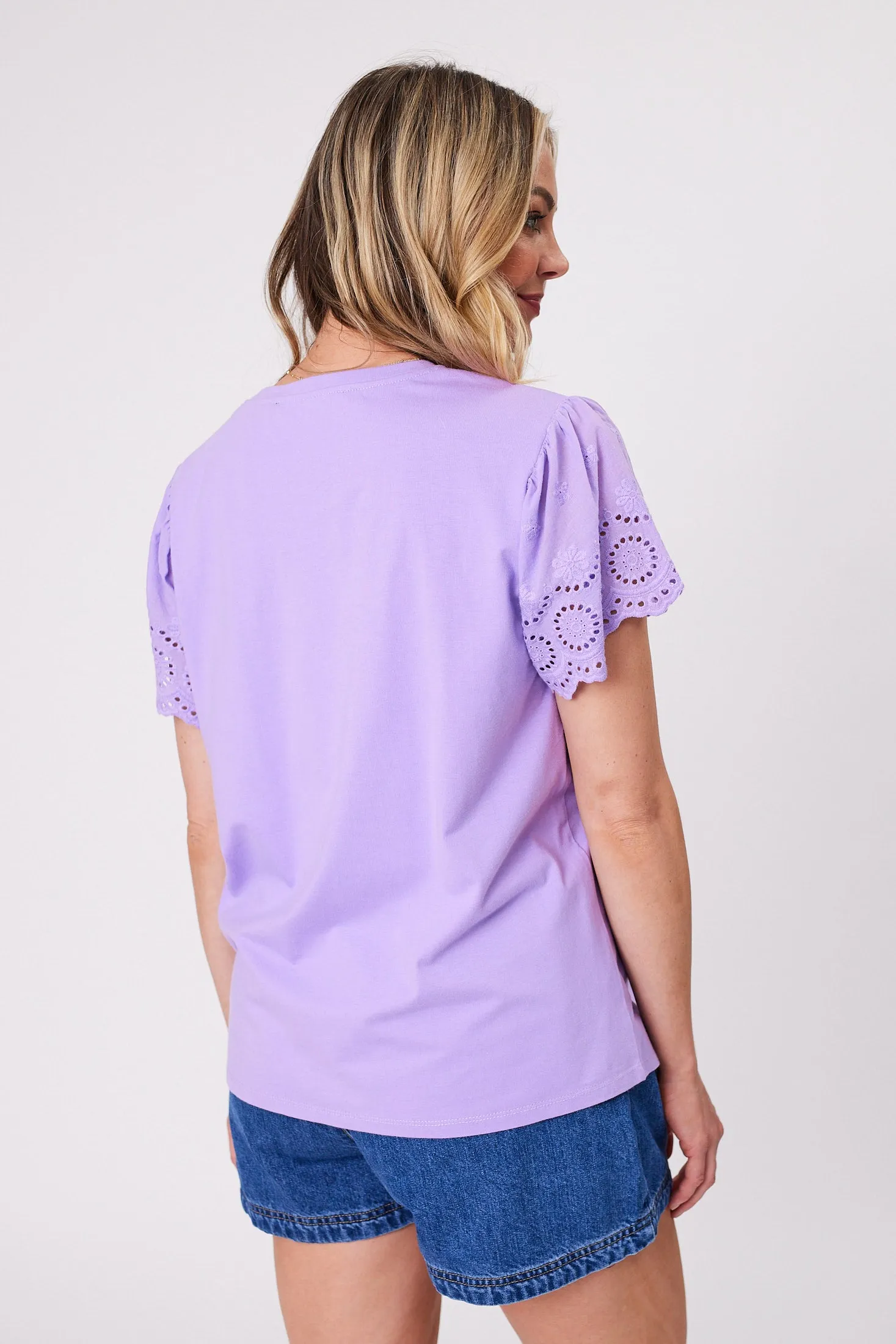 Shine On Label Alicent Broderie Flutter Tee Lilac sold by Shine On product image thumbnail 5