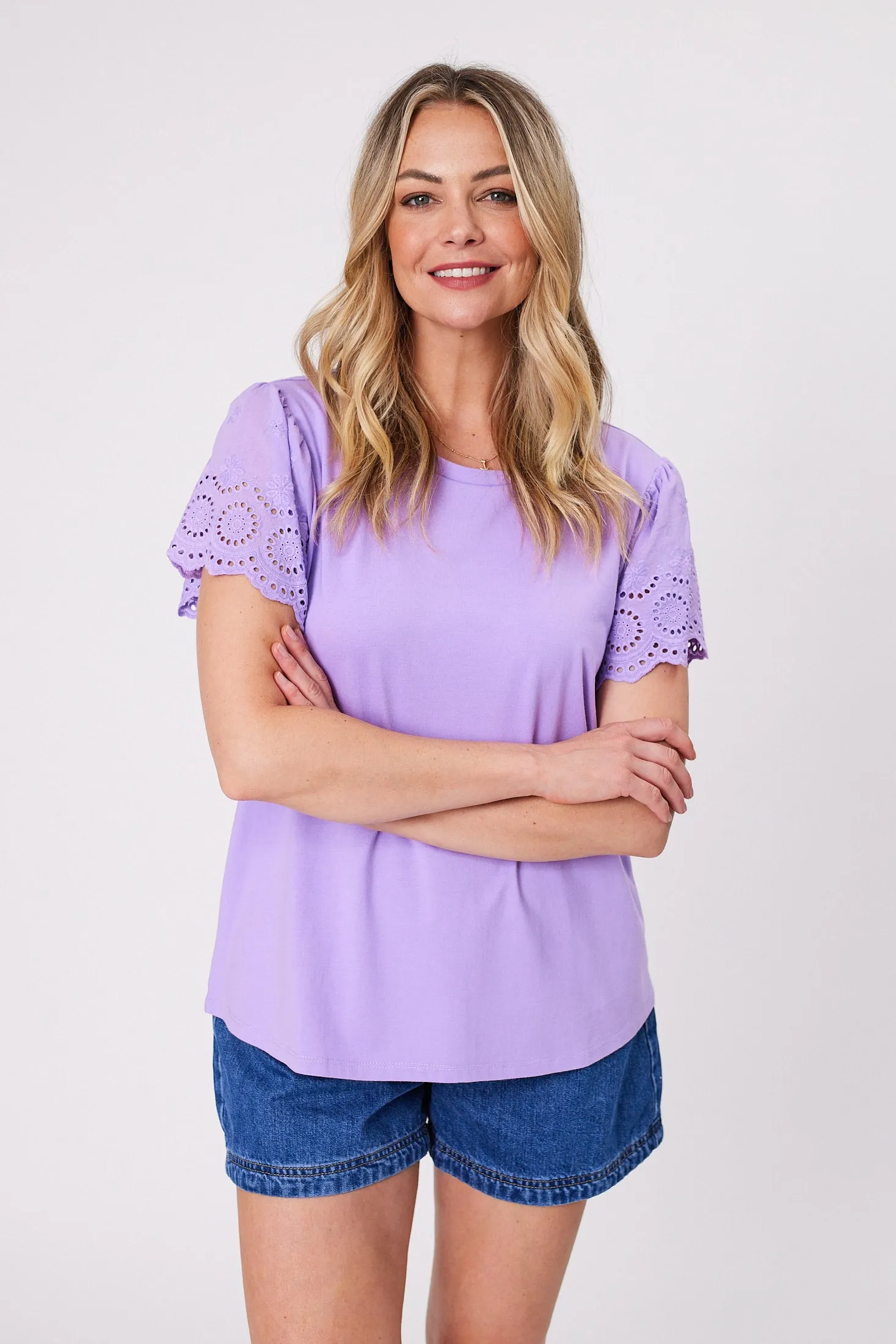 Shine On Label Alicent Broderie Flutter Tee Lilac sold by Shine On product image thumbnail 4
