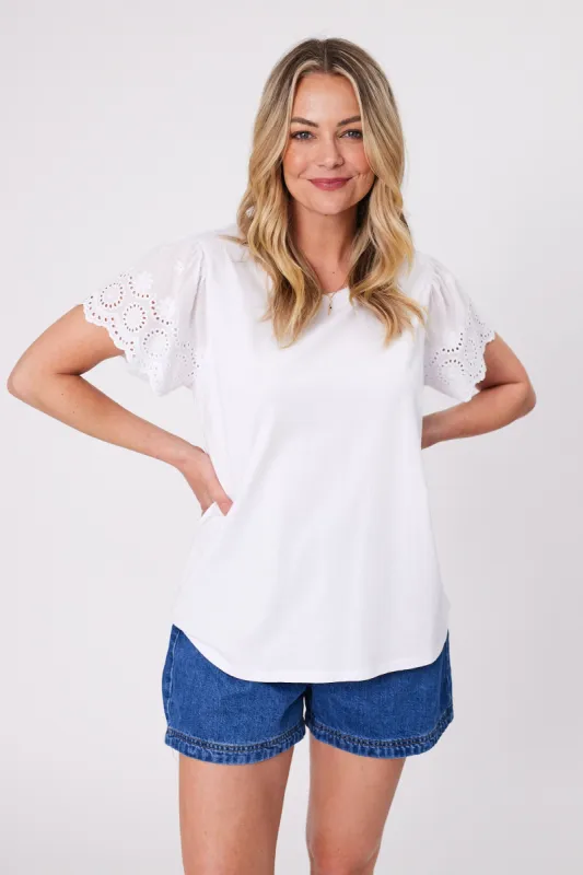 Shine On Label Alicent Broderie Flutter Tee White sold by Shine On