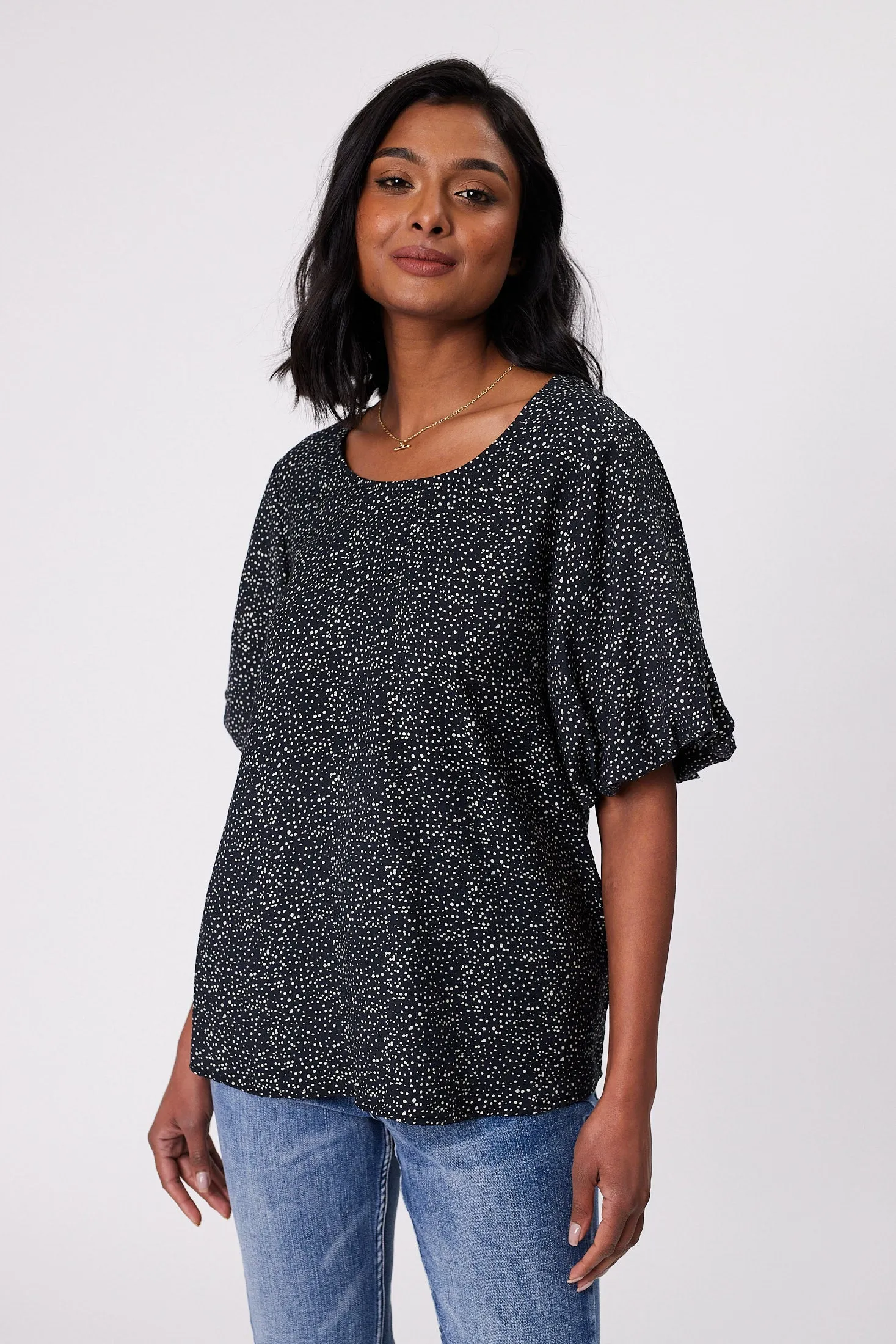 Gloss by Shine On Winslet Puff Sleeve Top Midnight Spot Print sold by Shine On