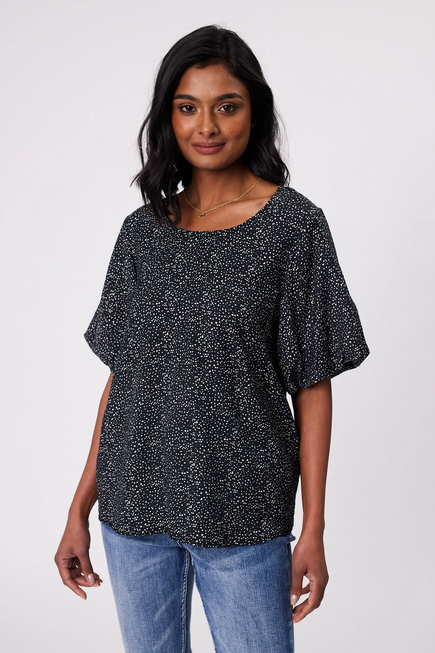 Gloss by Shine On Winslet Puff Sleeve Top Midnight Spot Print sold by Shine On product image thumbnail 2