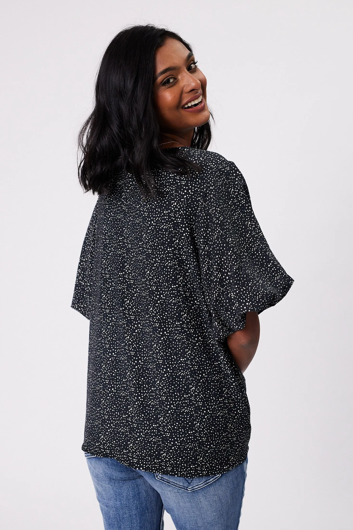 Gloss by Shine On Winslet Puff Sleeve Top Midnight Spot Print sold by Shine On product image thumbnail 4