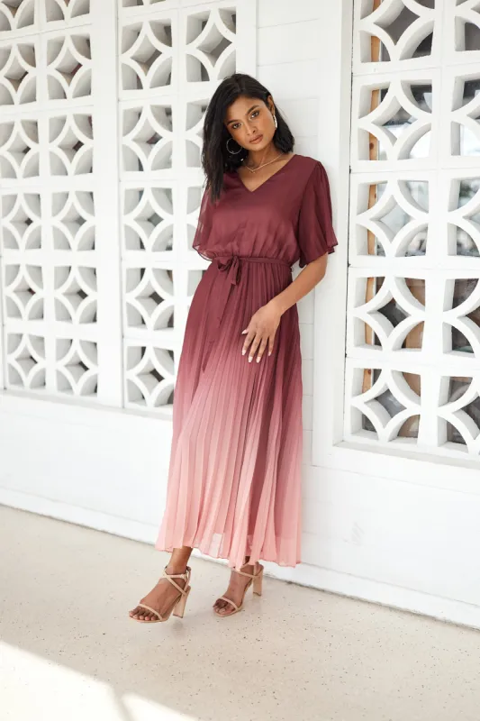 Celebration by Shine On Olivia Ombre Dress Wine Pink sold by Shine On