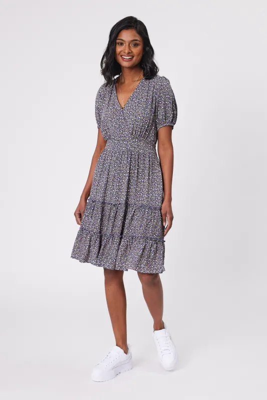 Gloss by Shine On Sapphira Mini Dress Black Blue Floral sold by Shine On