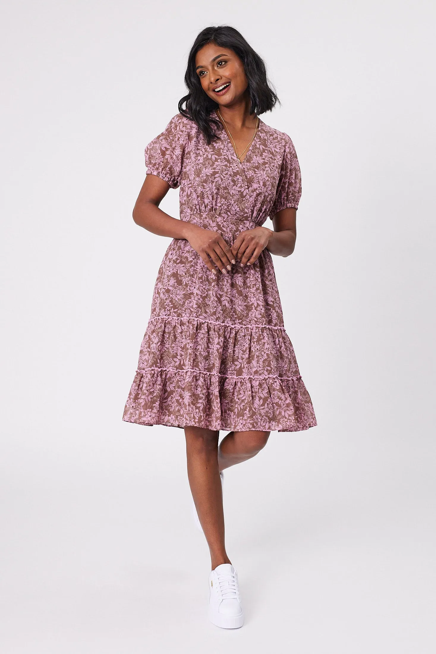 Gloss by Shine On Sapphira Mini Dress Brown Pink Floral sold by Shine On product image thumbnail 3