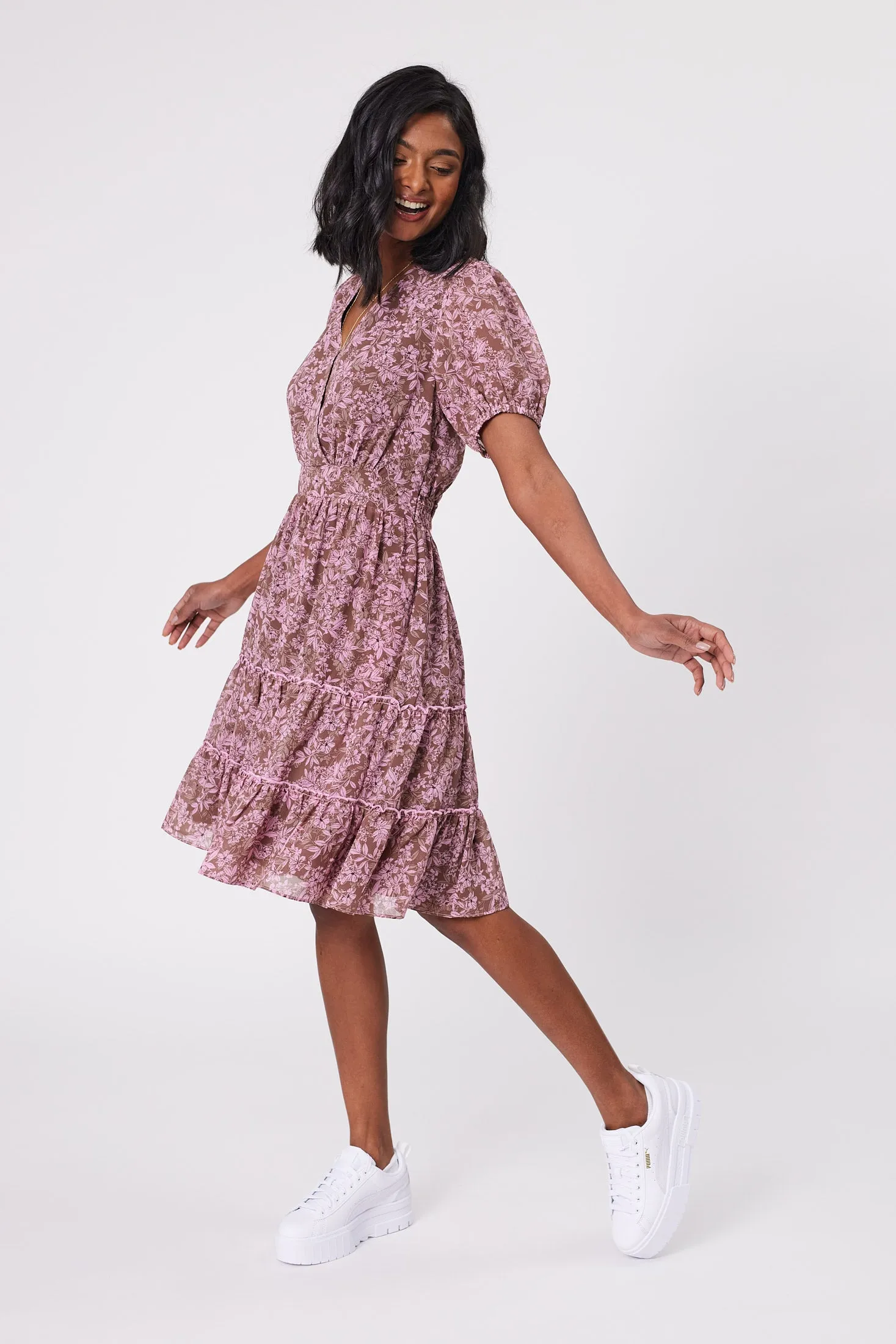 Gloss by Shine On Sapphira Mini Dress Brown Pink Floral sold by Shine On product image thumbnail 5