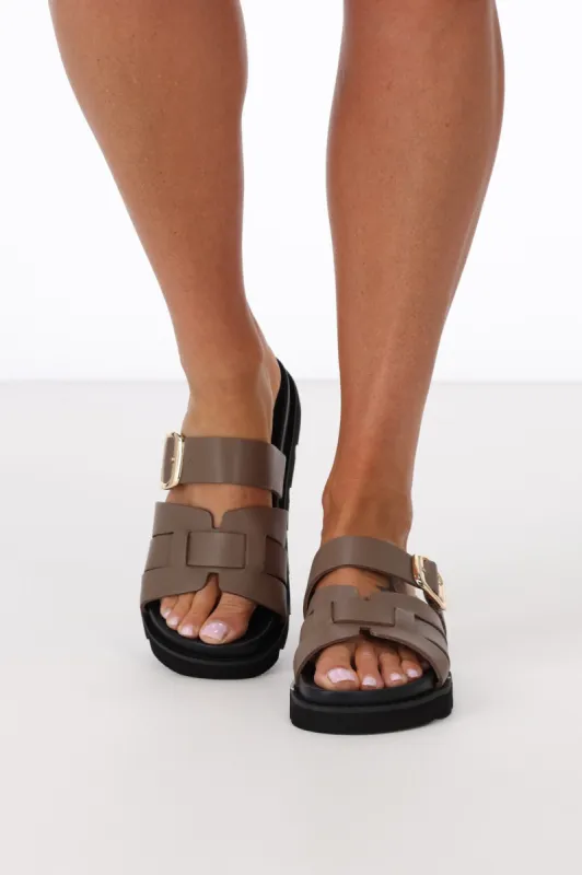 Mollini Cazali Slide Dark Taupe sold by Shine On