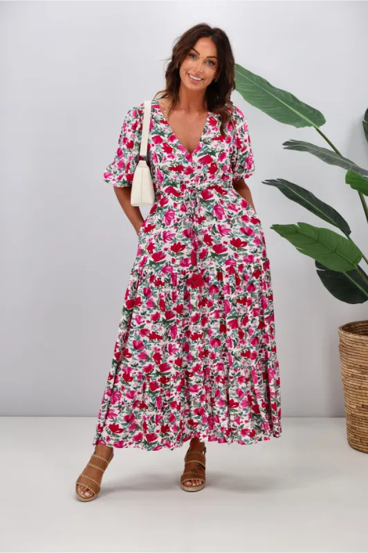 Fria Lila Floral Maxi Dress Fuchsia sold by Shine On