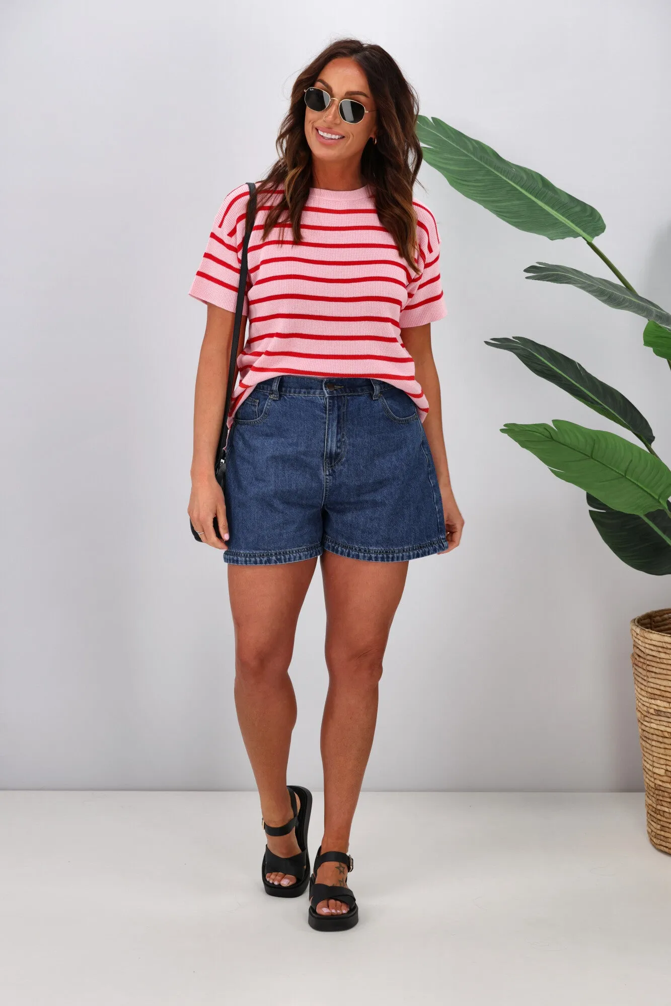 Fria Zoe Stripe S/S Knit Top Pink sold by Shine On