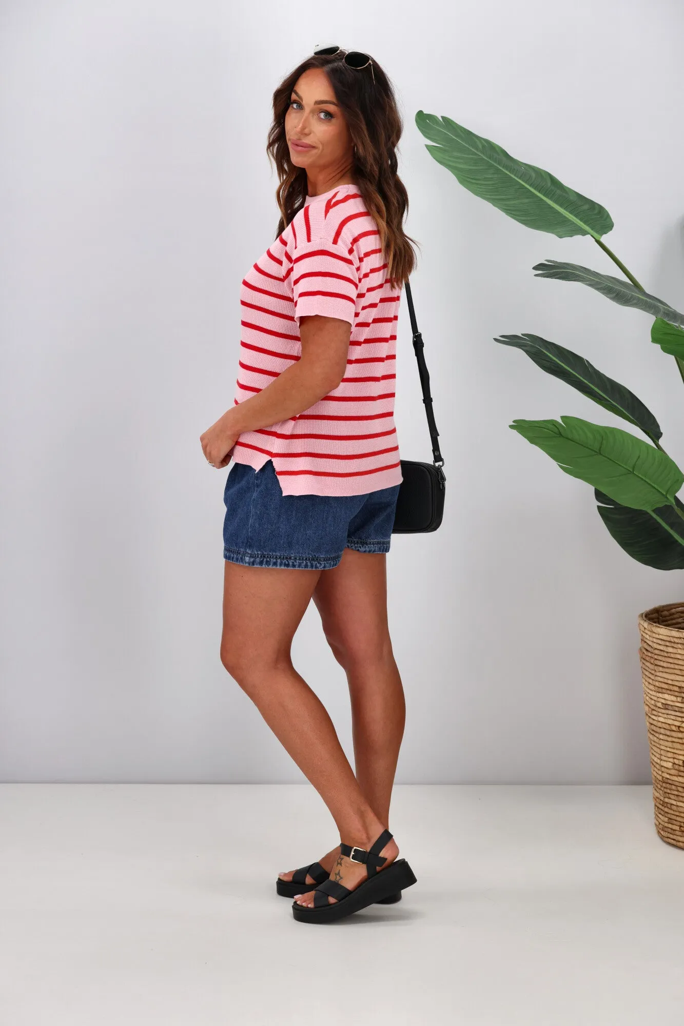 Fria Zoe Stripe S/S Knit Top Pink sold by Shine On product image thumbnail 5