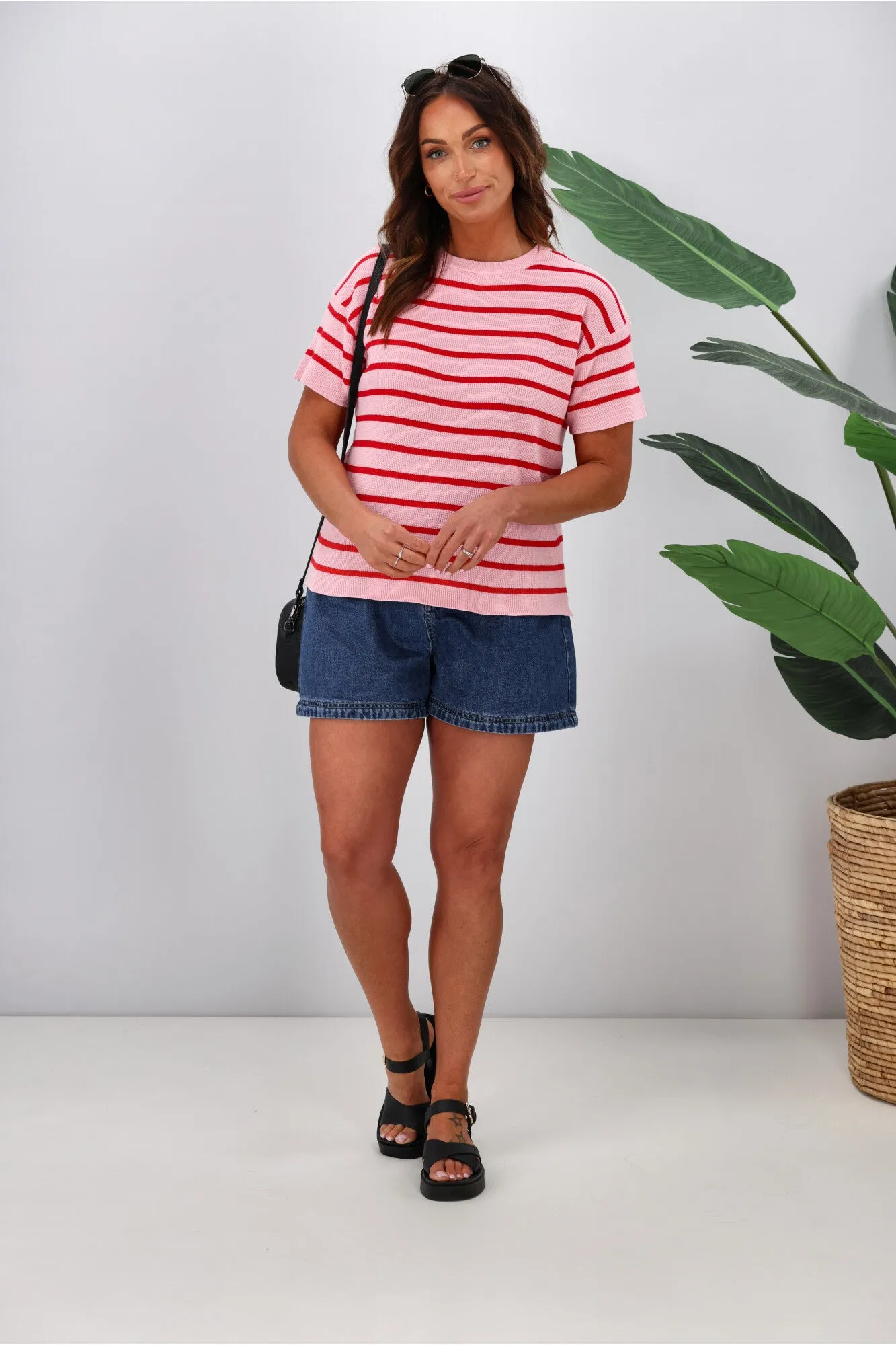 Fria Zoe Stripe S/S Knit Top Pink sold by Shine On product image thumbnail 3