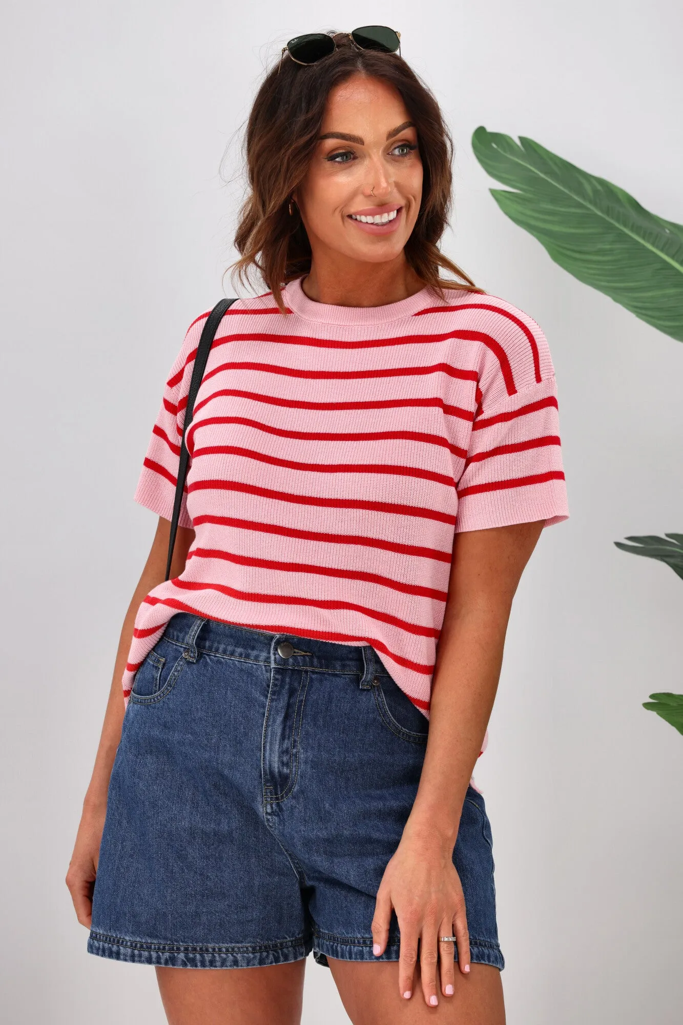 Fria Zoe Stripe S/S Knit Top Pink sold by Shine On product image thumbnail 2