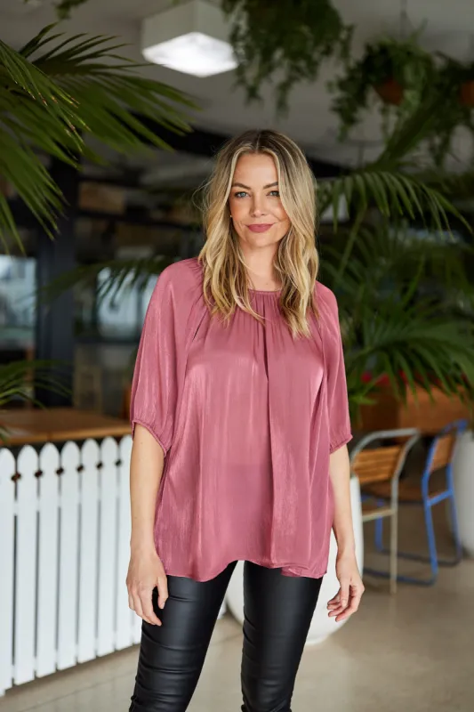 Gloss by Shine On Klein Crinkle Sheer Top Pink sold by Shine On