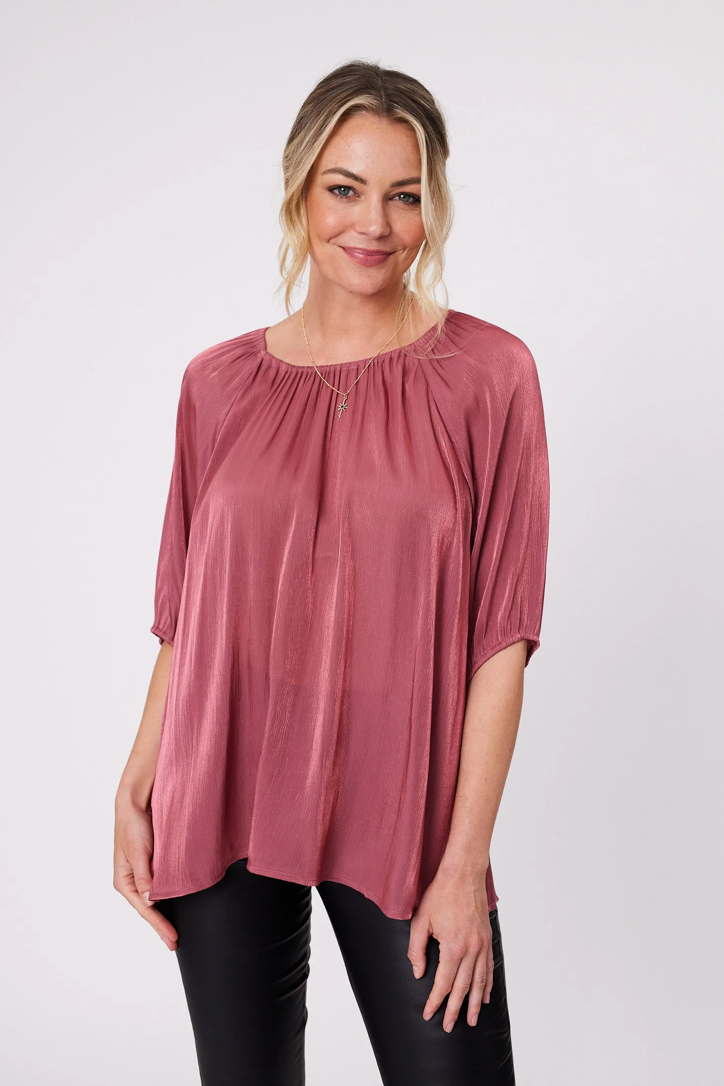 Gloss by Shine On Klein Crinkle Sheer Top Pink sold by Shine On product image thumbnail 3